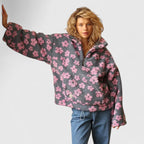 Fleece Half-Zip Pullover Floral Grey Women's Sweater – Casual, Cosy Winter Layering Gift