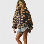 Fleece Half-Zip Pullover Floral Grey Women's Sweater – Casual, Cosy Winter Layering Gift