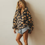 Fleece Half-Zip Pullover Floral Teddy Women's Oversized Sweatshirt – Casual, Winter Warmth