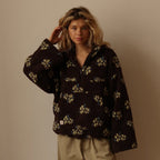 Fleece Half-Zip Pullover Floral Teddy Women's Oversized Sweatshirt – Casual, Winter Warmth