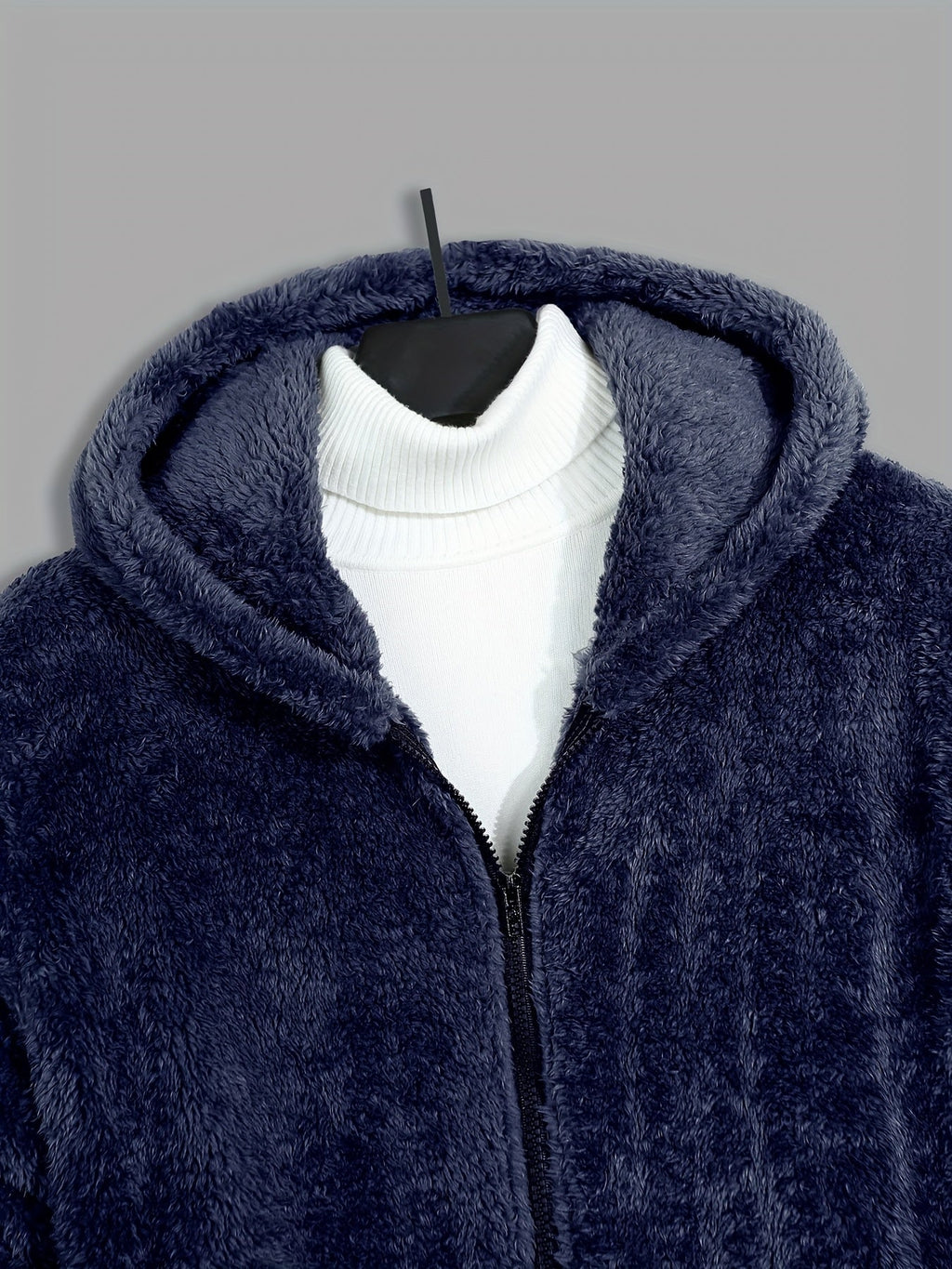 Fleece Hooded Jacket Navy Blue Men's Zip-Up – Casual, Winter Warmth · Werune