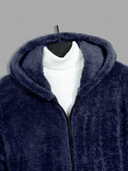 Fleece Hooded Jacket Navy Blue Men's Zip-Up – Casual, Winter Warmth · Werune