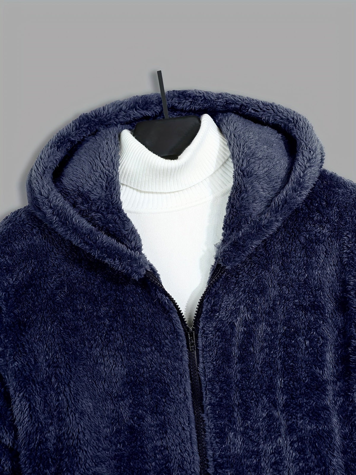 Fleece Hooded Jacket Navy Blue Men's Zip-Up – Casual, Winter Warmth · Werune