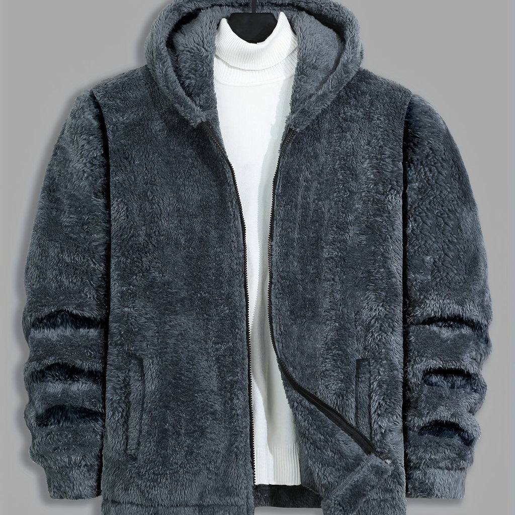 Fleece Hooded Jacket Navy Blue Men's Zip-Up – Casual, Winter Warmth · Werune
