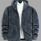 Fleece Hooded Jacket Navy Blue Men's Zip-Up – Casual, Winter Warmth · Werune