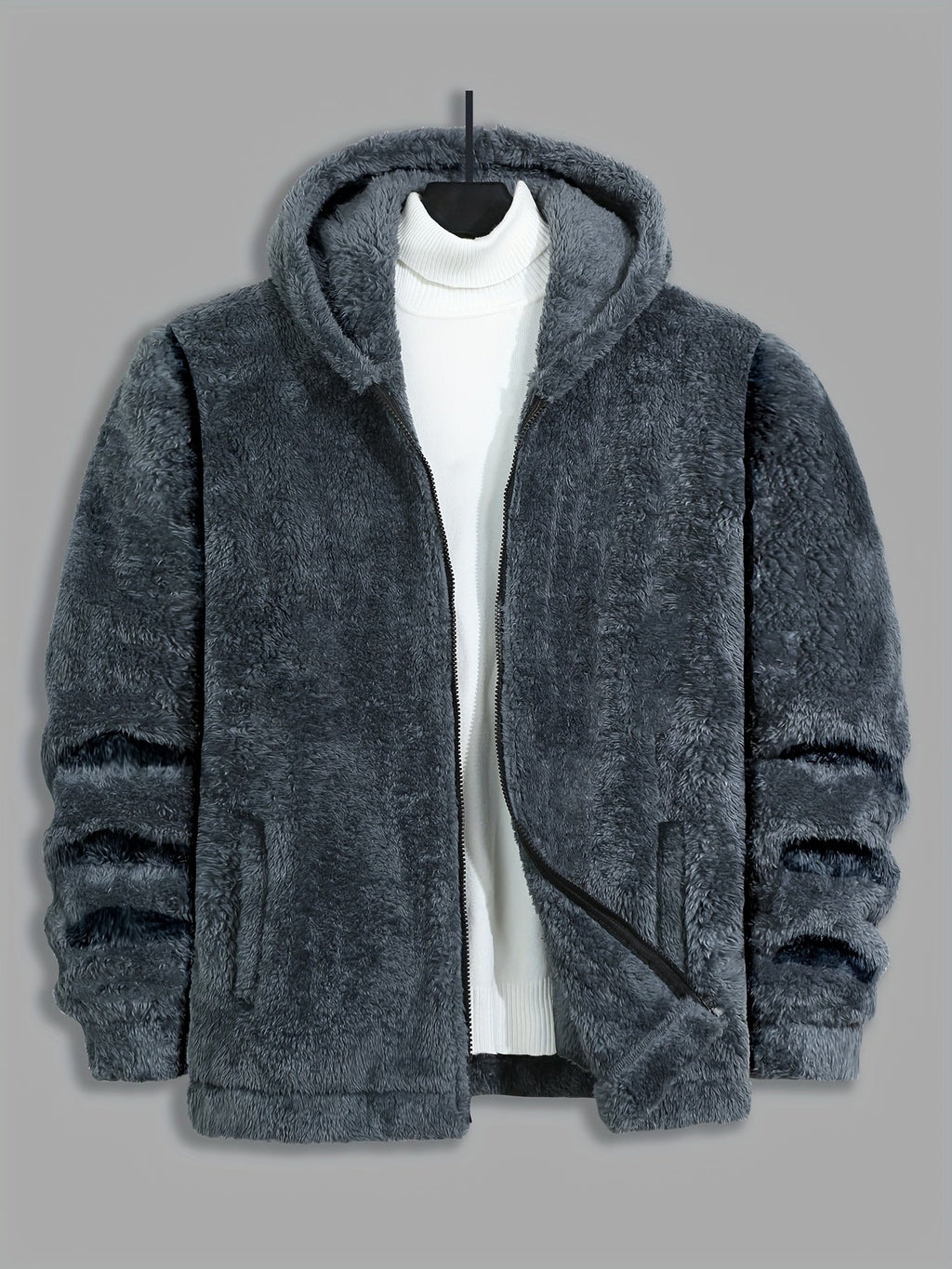 Fleece Hooded Jacket Navy Blue Men's Zip-Up – Casual, Winter Warmth · Werune