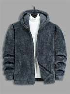 Fleece Hooded Jacket Navy Blue Men's Zip-Up – Casual, Winter Warmth · Werune