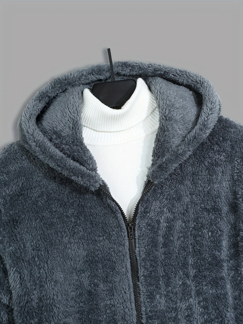 Fleece Hooded Jacket Navy Blue Men's Zip-Up – Casual, Winter Warmth · Werune