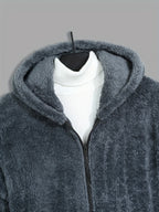 Fleece Hooded Jacket Navy Blue Men's Zip-Up – Casual, Winter Warmth · Werune