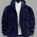 Fleece Hooded Jacket Navy Blue Men's Zip-Up – Casual, Winter Warmth · Werune