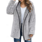 Fleece Hooded Jacket Women's Burgundy Longline Open Front Coat – Casual, Winter Warmth, Gift