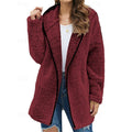 Fleece Hooded Jacket Women's Burgundy Longline Open Front Coat – Casual, Winter Warmth, Gift