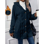Fleece Hooded Jacket Women's Textured Long Sleeve Cardigan Coat Cream – Casual, Winter, Everyday
