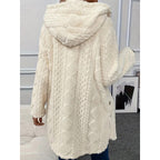 Fleece Hooded Jacket Women's Textured Long Sleeve Cardigan Coat Cream – Casual, Winter, Everyday
