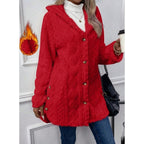 Fleece Hooded Jacket Women's Textured Long Sleeve Cardigan Coat Cream – Casual, Winter, Everyday