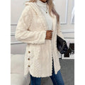 Fleece Hooded Jacket Women's Textured Long Sleeve Cardigan Coat Cream – Casual, Winter, Everyday