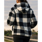 Fleece Hoodie Quarter-Zip Plaid Women's Sherpa Pullover – Casual, Winter Comfort