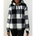 Fleece Hoodie Quarter-Zip Plaid Women's Sherpa Pullover – Casual, Winter Comfort