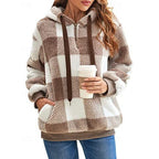 Fleece Hoodie Quarter-Zip Plaid Women's Sherpa Pullover – Casual, Winter Comfort