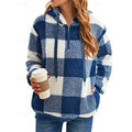 Fleece Hoodie Quarter-Zip Plaid Women's Sherpa Pullover – Casual, Winter Comfort