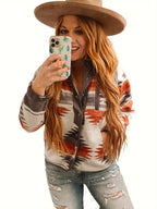 Fleece Jacket Aztec Print Women's Snap-Front – Casual, Autumn, Everyday Layering, Gift