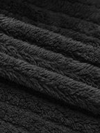 Fleece Jacket Black Textured Women's Button-Up Collared – Casual, Winter Warmth, Everyday Layering