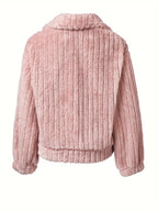 Fleece Jacket Black Textured Women's Button-Up Collared – Casual, Winter Warmth, Everyday Layering