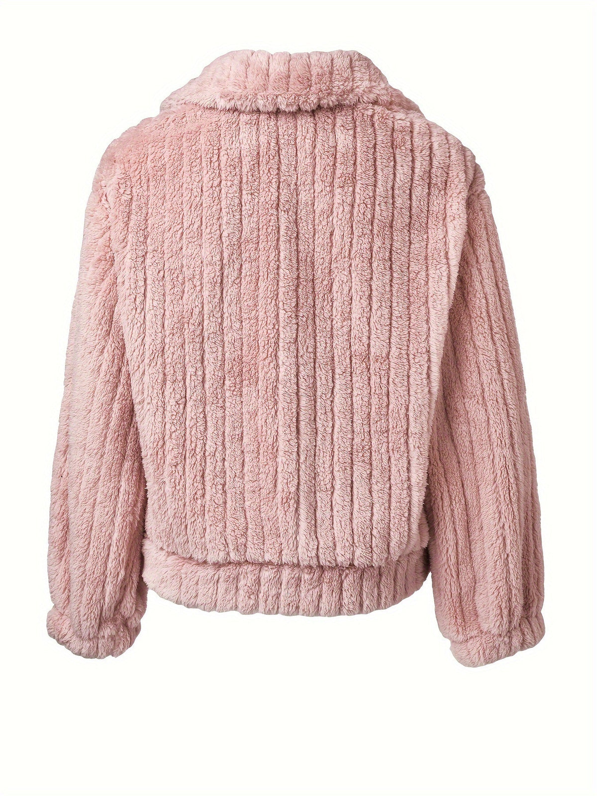 Fleece Jacket Black Textured Women's Button-Up Collared – Casual, Winter Warmth, Everyday Layering