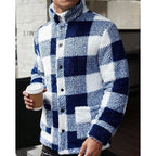 Fleece Jacket Brown White Plaid Check Men's Lapel Collar – Casual, Winter, Office, Gift