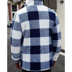 Fleece Jacket Brown White Plaid Check Men's Lapel Collar – Casual, Winter, Office, Gift
