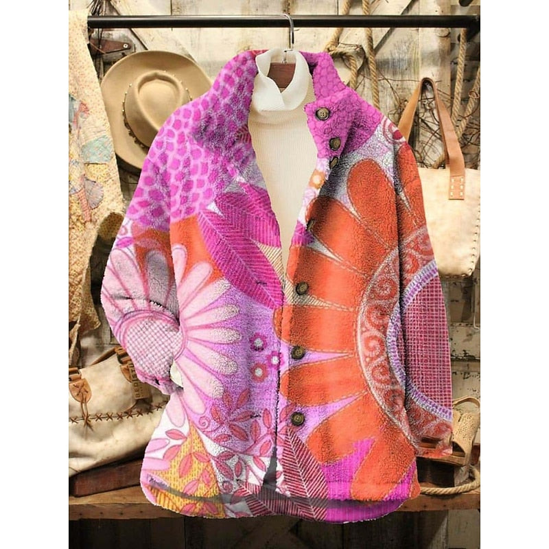 Fleece Jacket Floral Print Red Women's – Casual, Holiday, Office, Gift · Werune