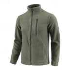 Fleece Jacket Full-Zip Stand-Collar Green Men's – Casual, Outdoor, Holiday, Gift