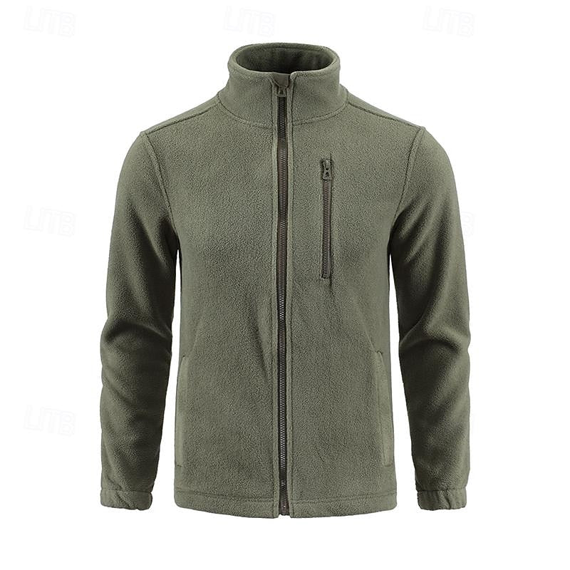 Fleece Jacket Full-Zip Stand-Collar Green Men's – Casual, Outdoor, Holiday, Gift