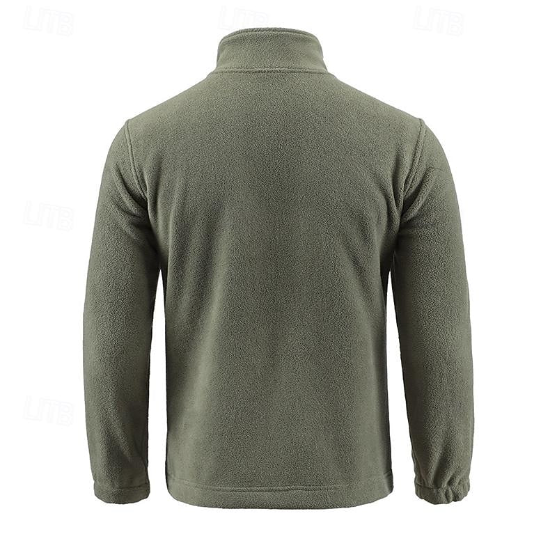 Fleece Jacket Full-Zip Stand-Collar Green Men's – Casual, Outdoor, Holiday, Gift