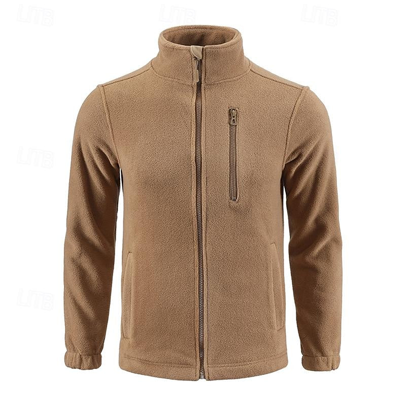 Fleece Jacket Full-Zip Stand-Collar Green Men's – Casual, Outdoor, Holiday, Gift