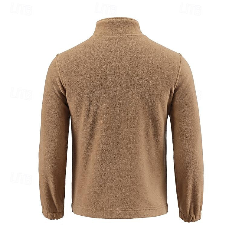 Fleece Jacket Full-Zip Stand-Collar Green Men's – Casual, Outdoor, Holiday, Gift