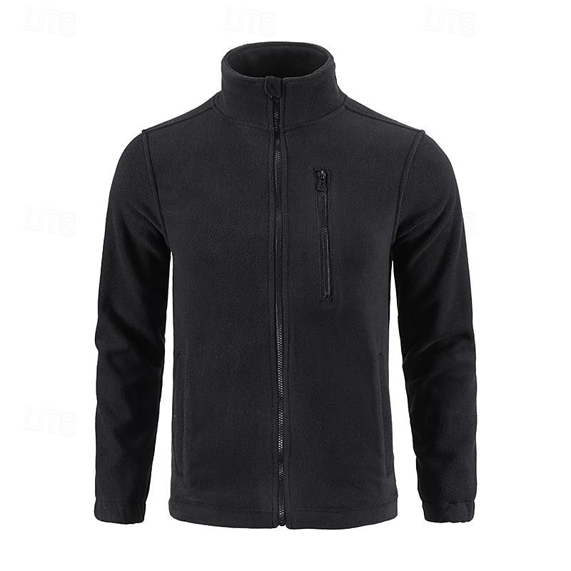 Fleece Jacket Full-Zip Stand-Collar Green Men's – Casual, Outdoor, Holiday, Gift