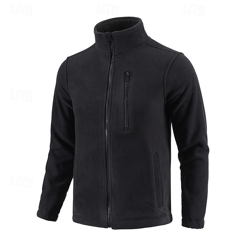 Fleece Jacket Full-Zip Stand-Collar Green Men's – Casual, Outdoor, Holiday, Gift