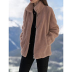 Fleece Jacket Green Women's Zip-Up Coat with Pockets – Casual, Winter Warmth, Gift