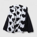 Fleece Jacket Heart Print Women's Zip-Up Stand Collar – Casual, Winter, Office, Gift