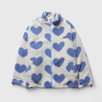 Fleece Jacket Heart Print Women's Zip-Up Stand Collar – Casual, Winter, Office, Gift