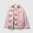 Fleece Jacket Heart Print Women's Zip-Up Stand Collar – Casual, Winter, Office, Gift