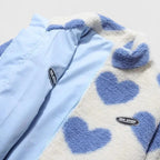 Fleece Jacket Heart Print Women's Zip-Up Stand Collar – Casual, Winter, Office, Gift