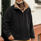 Fleece Jacket Men's Brown Sherpa Collar Full-Zip – Casual, Winter Warm Outerwear, Gift