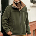 Fleece Jacket Men's Brown Sherpa Collar Full-Zip – Casual, Winter Warm Outerwear, Gift