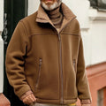 Fleece Jacket Men's Brown Sherpa Collar Full-Zip – Casual, Winter Warm Outerwear, Gift