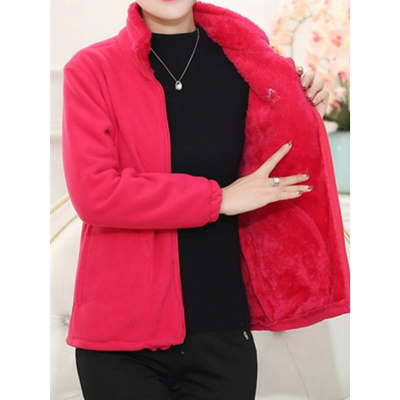 Fleece Jacket Purple Women's Fleece-Lined Full Zip Stand Collar – Casual, Winter, Everyday Warmth