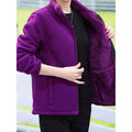 Fleece Jacket Purple Women's Fleece-Lined Full Zip Stand Collar – Casual, Winter, Everyday Warmth