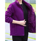 Fleece Jacket Purple Women's Fleece-Lined Full Zip Stand Collar – Casual, Winter, Everyday Warmth