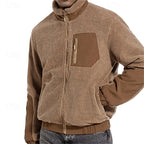Fleece Jacket Sherpa Full-Zip Men's Stand Collar Khaki – Casual, Outdoor, Warm Winter Layer, Gift